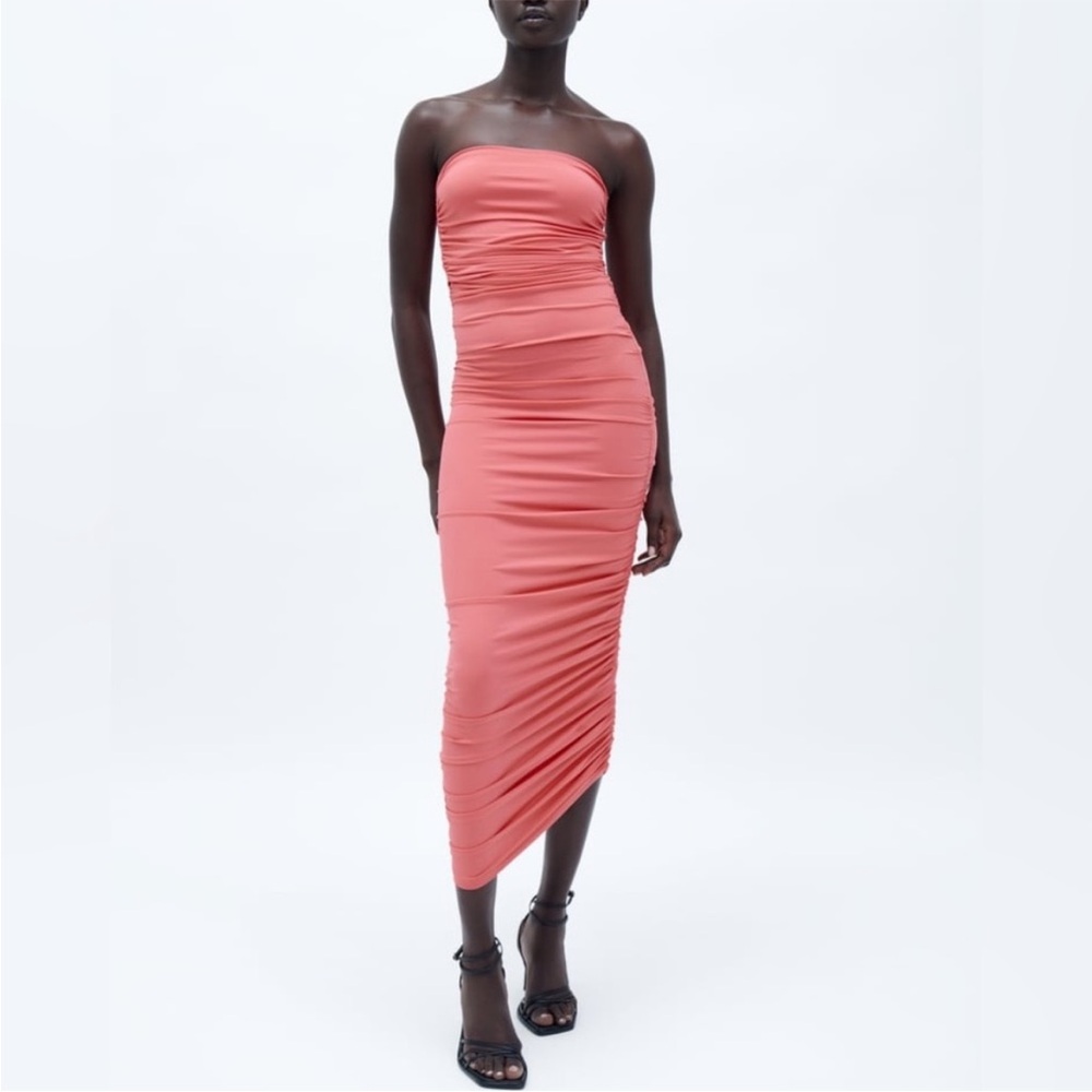 Zara Ruched Coral Dress
